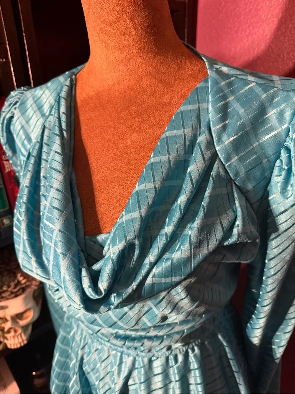 Vintage late 80’s Turquoise Satin Peplum Skirt Set- beautiful! Mary My Luv